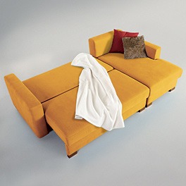 Schlafsofa mit Recamiere rechts in hellorange und dunkelrot Schlafsofa mit Recamiere rechts in Hot Madison, Farben hellorange und dunkelrot