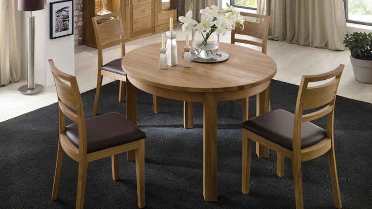 Tisch Corvo - runder Tisch in modernem Design, hier aus edlem Wildeichenholz