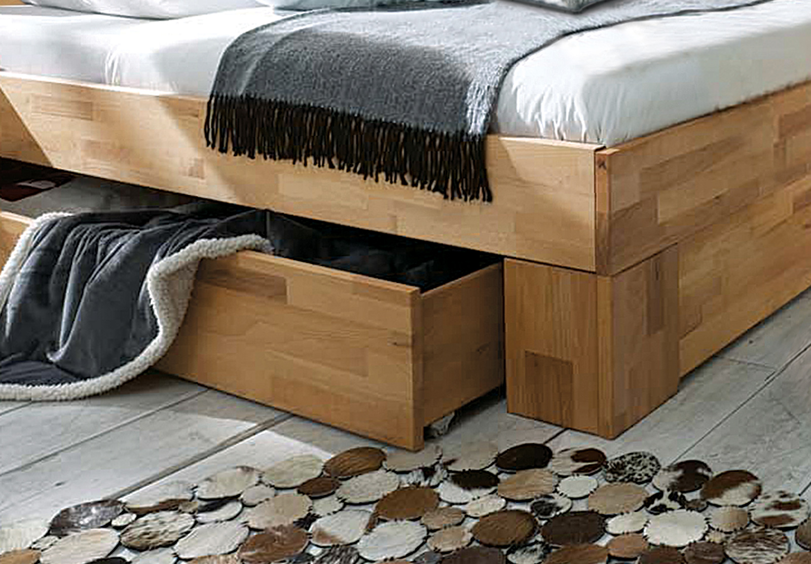 Schubkastenbett "Molara" - Massiv Kernbuche