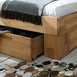 Schubkastenbett "Molara" - Massiv Kernbuche