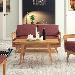 2-Sitzer Sofa in Wildeiche mit Bezug mauve
