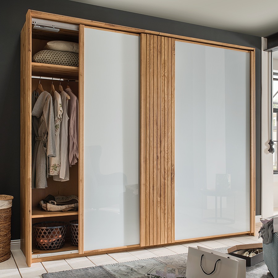 Schiebetüren-Kleiderschrank "Livorno" - Buche/Wildeiche mit Glasfront