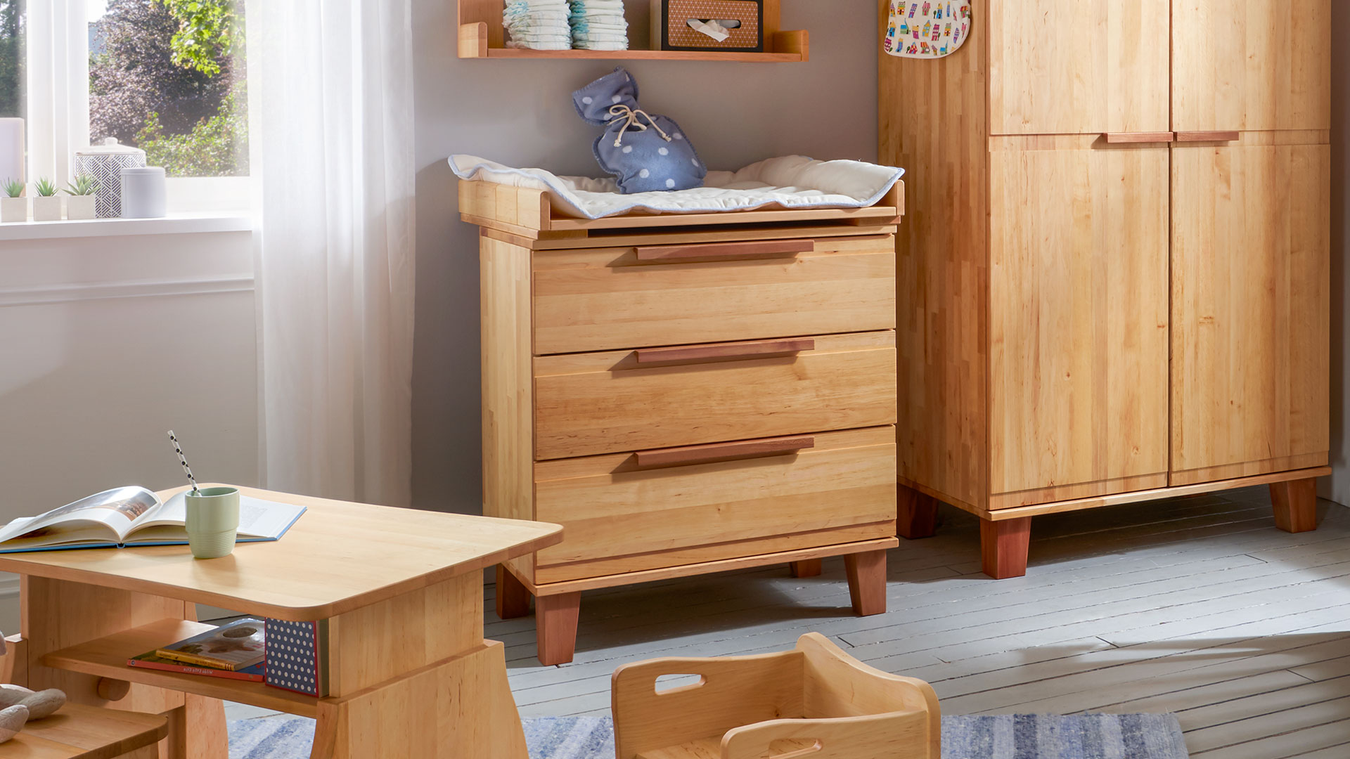 Wickelkommode "Ludus" - Praktische Schubladen-Kommode aus massiver Erle